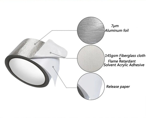 อลูมิเนียมฟอยล์กาวตนเองทนไฟ HVAC ฉนวนกันความร้อนเทปผ้าใยแก้ว