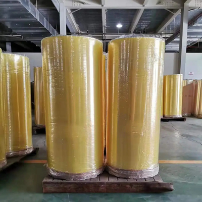 กล่องปิดผนึกกาวสีเหลืองจาง ๆ เทปม้วนจัมโบ้ Bopp โลโก้ที่กำหนดเองพิมพ์เทป BOPP