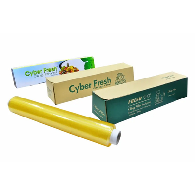 ห่อพลาสติกใสป้องกันไฟฟ้าสถิตย์สำหรับอาหาร PVC เกรด Cling Wrap พร้อมเครื่องตัด