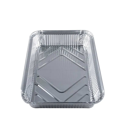 Heavy Duty Shallow อลูมิเนียมฟอยล์ภาชนะบรรจุอาหารถาดฟอยล์รูปสี่เหลี่ยมผืนผ้าพร้อมฝาปิด